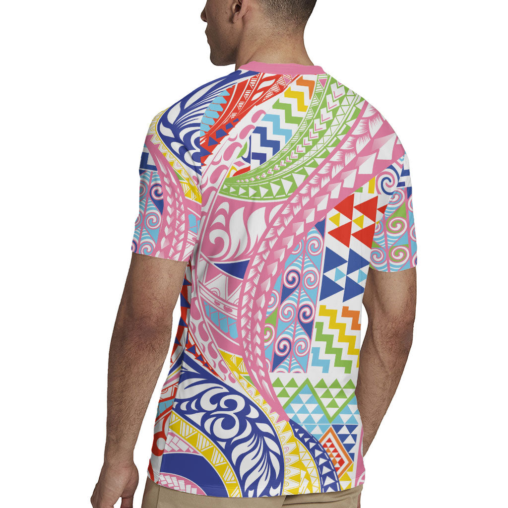 Maori Kowhaiwhai Taniko Patchwork Rainbow Motifs Rugby Jersey