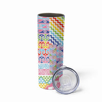 Maori Kowhaiwhai Taniko Patchwork Rainbow Motifs Skinny Tumbler