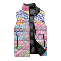 Maori Kowhaiwhai Taniko Patchwork Rainbow Motifs Sleeveless Puffer Jacket