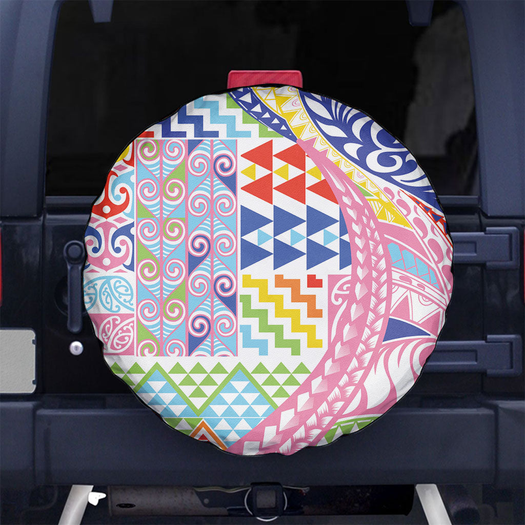 Maori Kowhaiwhai Taniko Patchwork Rainbow Motifs Spare Tire Cover LT9 No hole Rainbow - Polynesian Pride