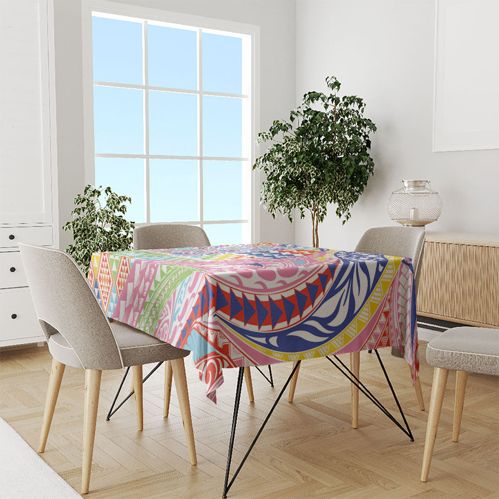 Maori Kowhaiwhai Taniko Patchwork Rainbow Motifs Tablecloth