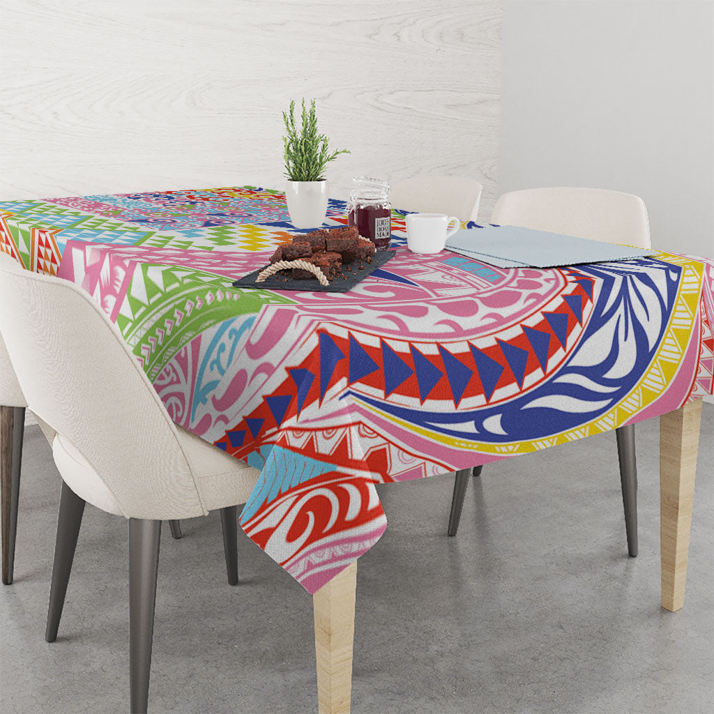 Maori Kowhaiwhai Taniko Patchwork Rainbow Motifs Tablecloth