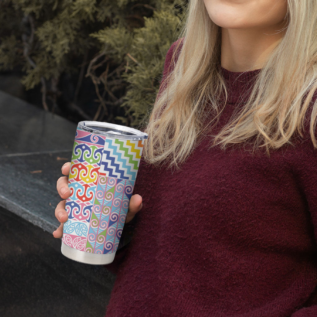 Maori Kowhaiwhai Taniko Patchwork Rainbow Motifs Tumbler Cup