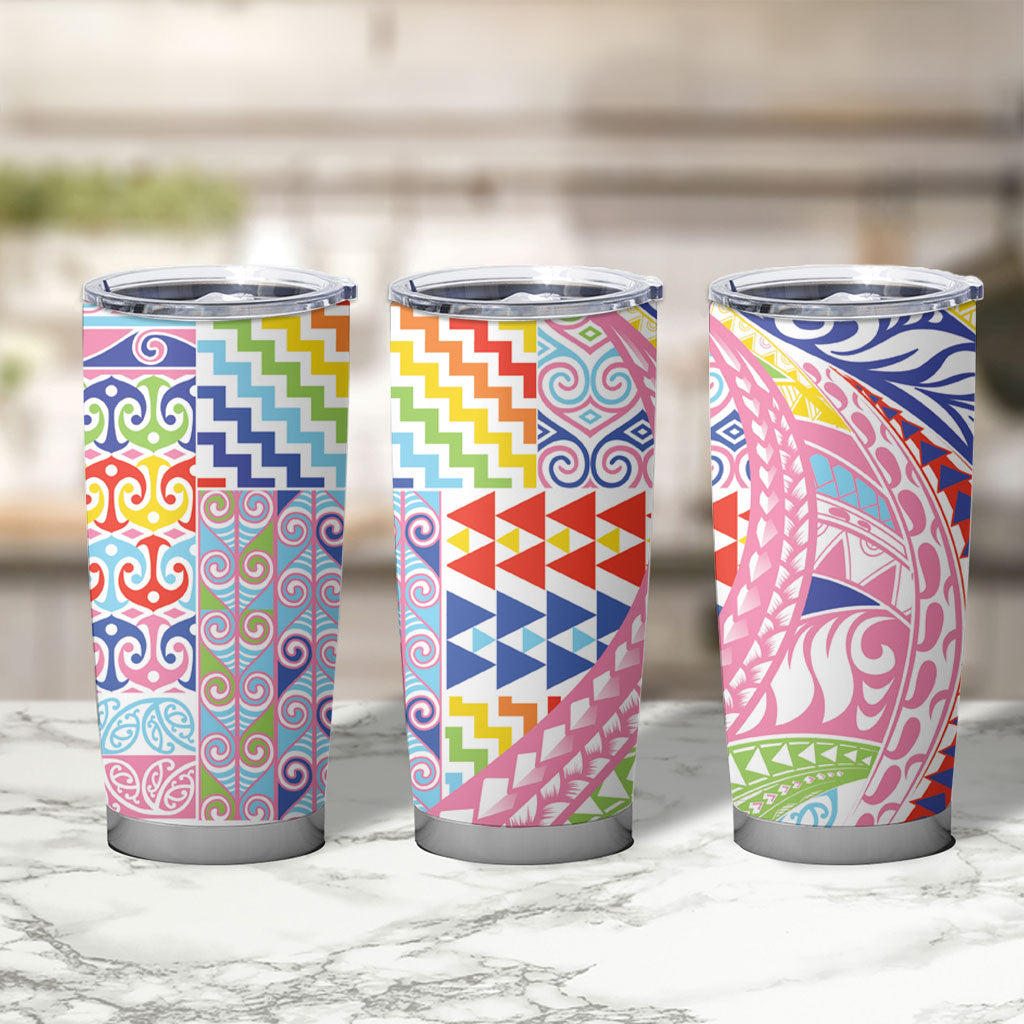 Maori Kowhaiwhai Taniko Patchwork Rainbow Motifs Tumbler Cup