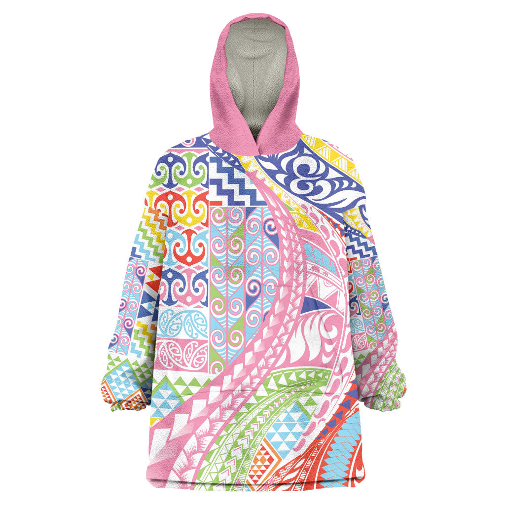 Maori Kowhaiwhai Taniko Patchwork Rainbow Motifs Wearable Blanket Hoodie