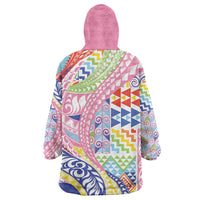 Maori Kowhaiwhai Taniko Patchwork Rainbow Motifs Wearable Blanket Hoodie