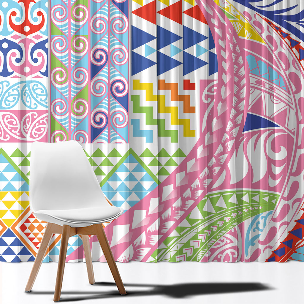 Maori Kowhaiwhai Taniko Patchwork Rainbow Motifs Window Curtain