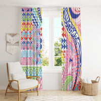 Maori Kowhaiwhai Taniko Patchwork Rainbow Motifs Window Curtain