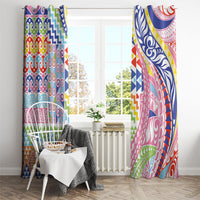 Maori Kowhaiwhai Taniko Patchwork Rainbow Motifs Window Curtain