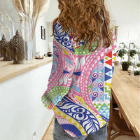 Maori Kowhaiwhai Taniko Patchwork Rainbow Motifs Women Casual Shirt