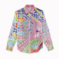 Maori Kowhaiwhai Taniko Patchwork Rainbow Motifs Women Casual Shirt