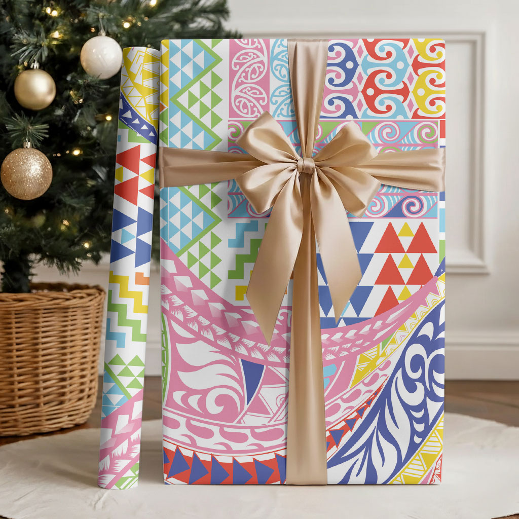 Maori Kowhaiwhai Taniko Patchwork Rainbow Motifs Wrapping Paper