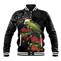 Meri Kirihimete Kakapo Baseball Jacket Black Silver Fern Christmas Vibe LT9 Unisex Black - Polynesian Pride
