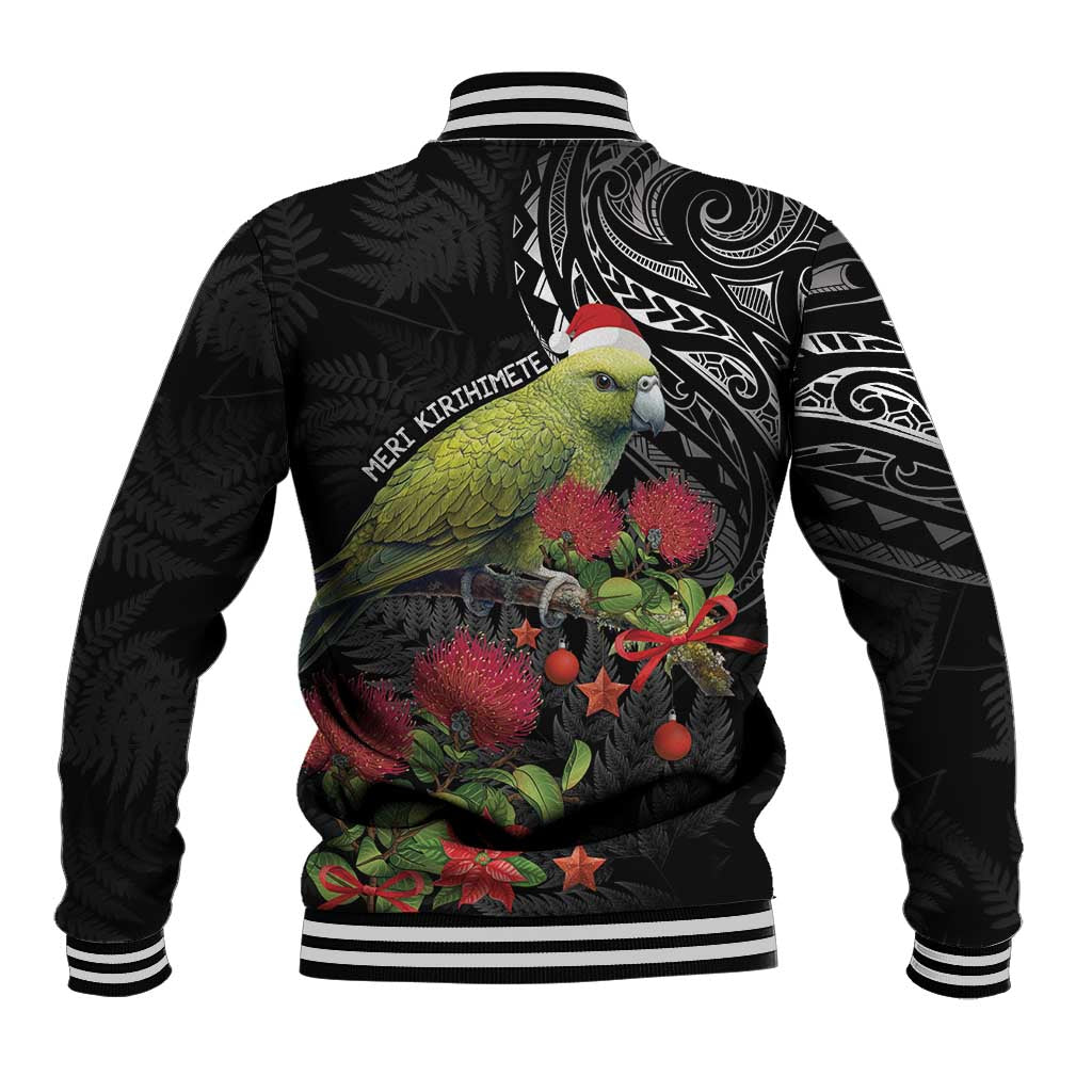 Meri Kirihimete Kakapo Baseball Jacket Black Silver Fern Christmas Vibe LT9 - Polynesian Pride