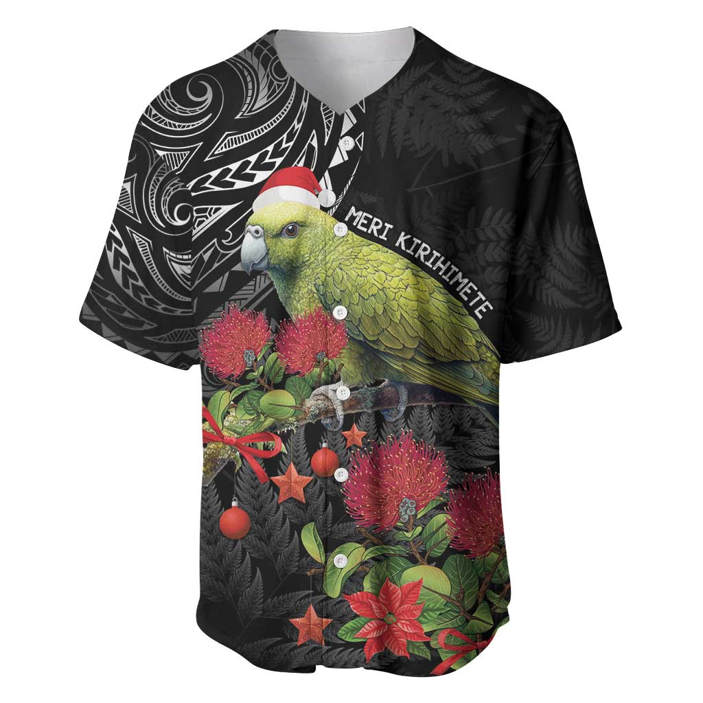 Meri Kirihimete Kakapo Baseball Jersey Black Silver Fern Christmas Vibe