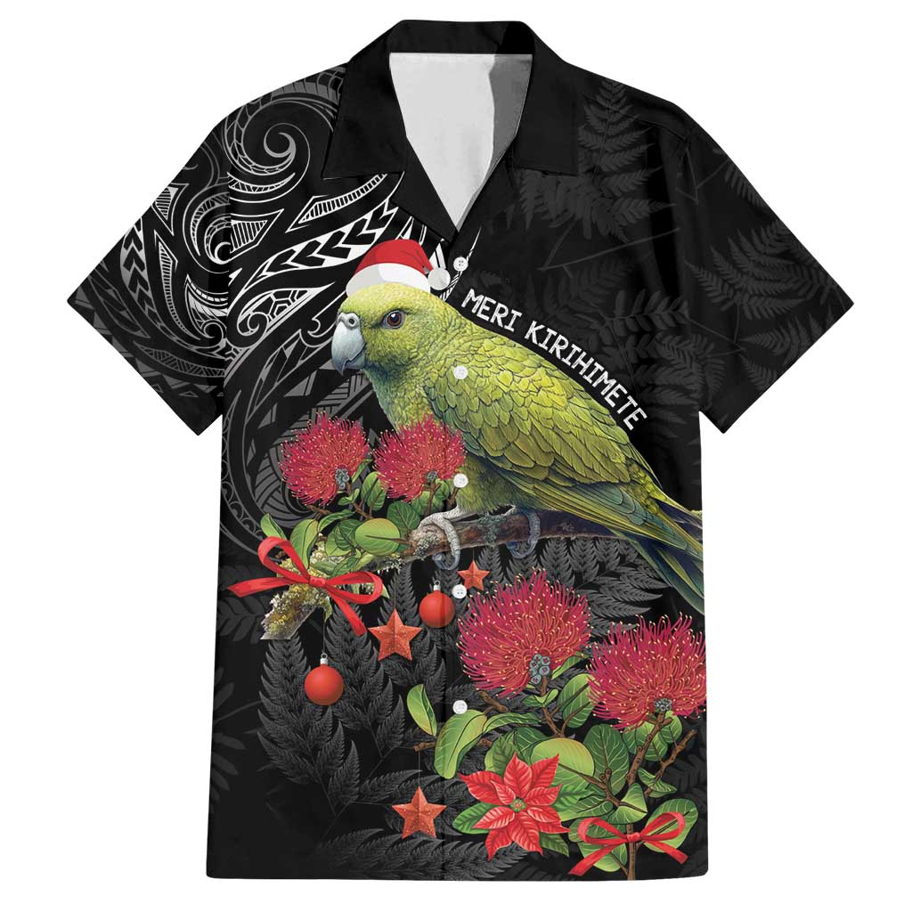 Meri Kirihimete Kakapo Family Matching Off Shoulder Short Dress and Hawaiian Shirt Black Silver Fern Christmas Vibe LT9 Dad's Shirt - Short Sleeve Black - Polynesian Pride