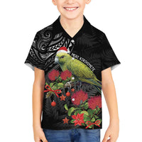 Meri Kirihimete Kakapo Family Matching Off Shoulder Short Dress and Hawaiian Shirt Black Silver Fern Christmas Vibe LT9 Son's Shirt Black - Polynesian Pride