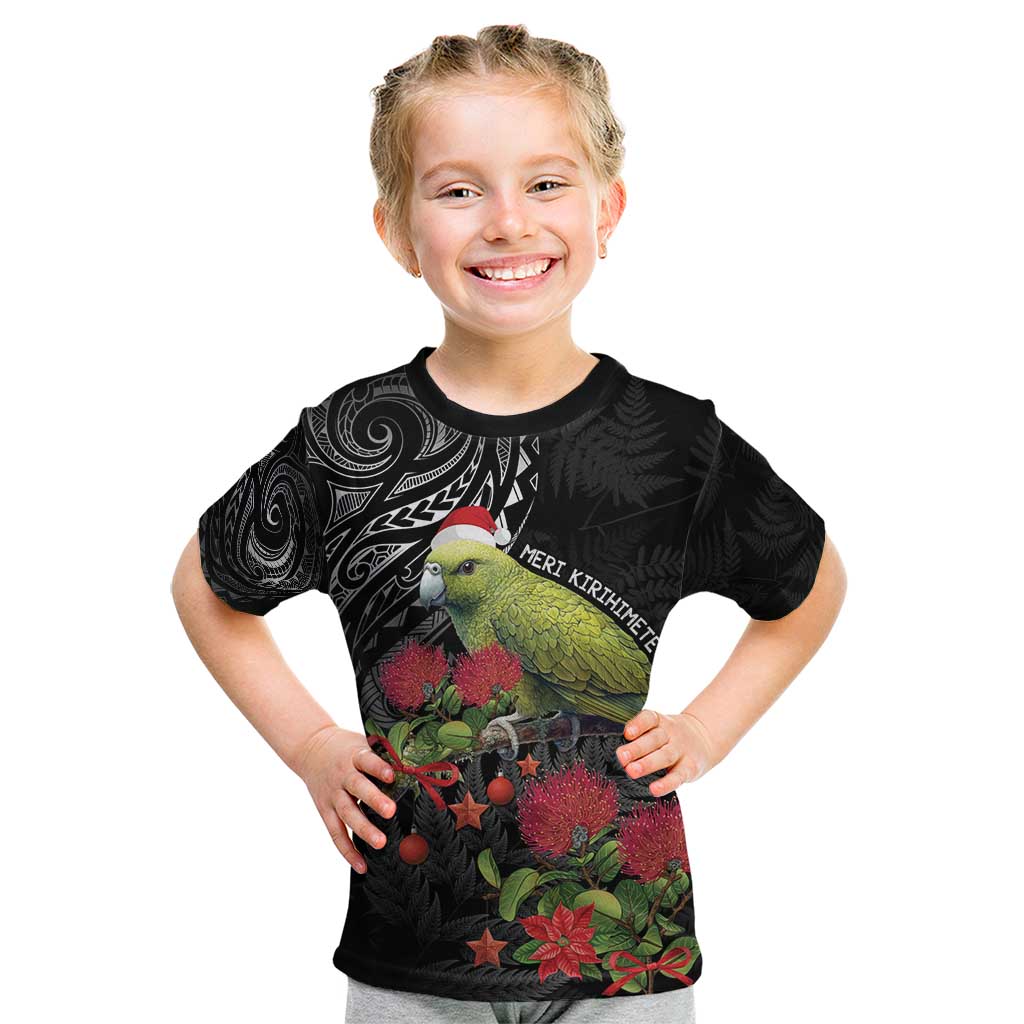 Meri Kirihimete Kakapo Kid T Shirt Black Silver Fern Christmas Vibe LT9 Black - Polynesian Pride