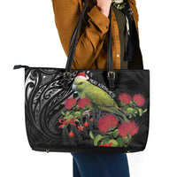 Meri Kirihimete Kakapo Leather Tote Bag Black Silver Fern Christmas Vibe LT9 - Polynesian Pride