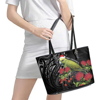 Meri Kirihimete Kakapo Leather Tote Bag Black Silver Fern Christmas Vibe LT9 - Polynesian Pride