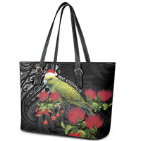 Meri Kirihimete Kakapo Leather Tote Bag Black Silver Fern Christmas Vibe LT9 - Polynesian Pride