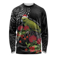 Meri Kirihimete Kakapo Long Sleeve Shirt Black Silver Fern Christmas Vibe