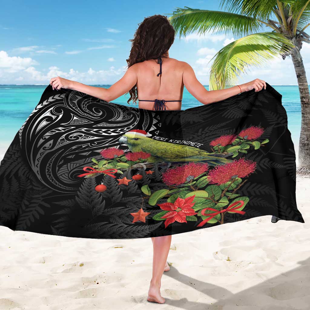 Meri Kirihimete Kakapo Sarong Black Silver Fern Christmas Vibe