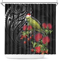 Meri Kirihimete Kakapo Shower Curtain Black Silver Fern Christmas Vibe LT9 Black - Polynesian Pride
