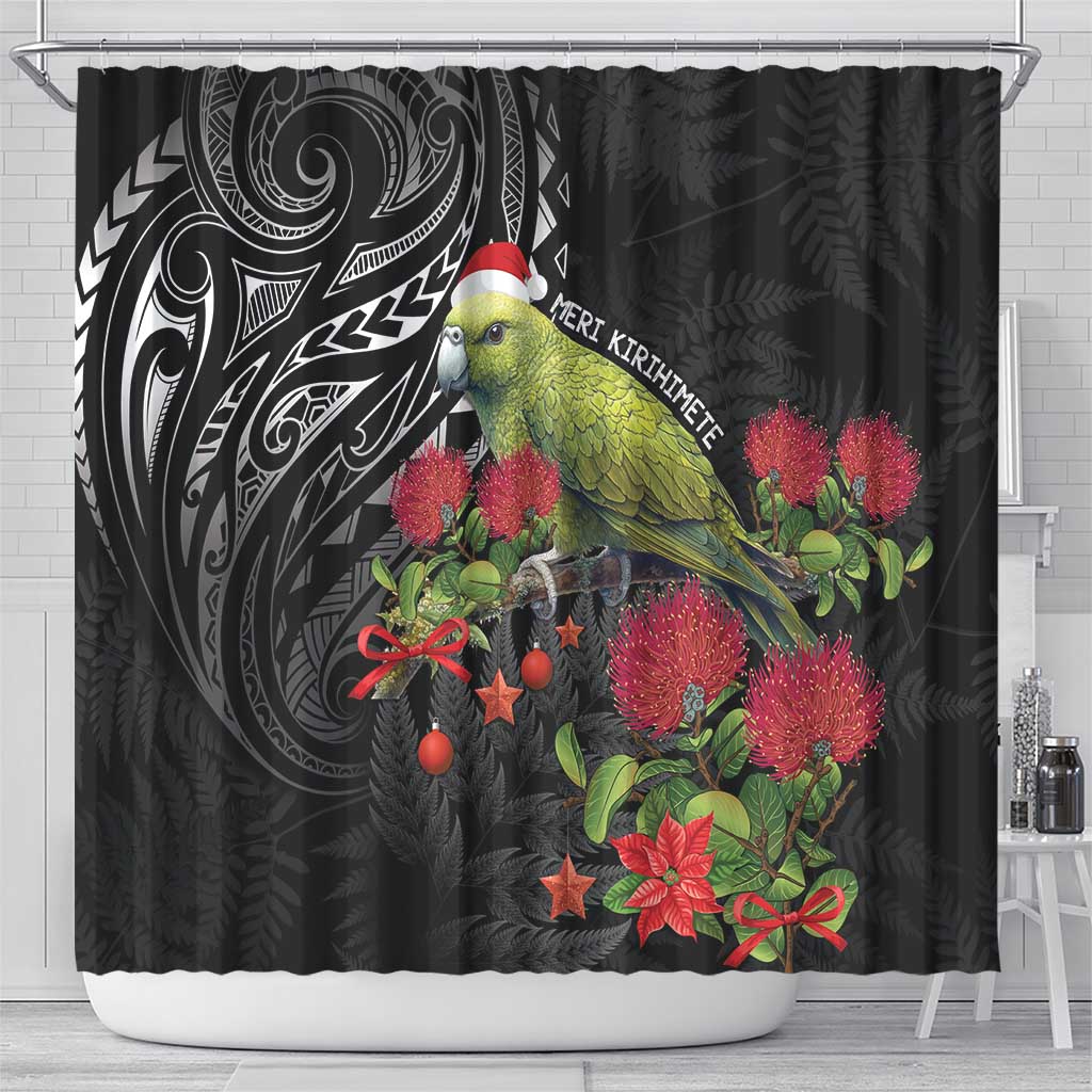 Meri Kirihimete Kakapo Shower Curtain Black Silver Fern Christmas Vibe LT9 - Polynesian Pride