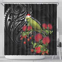 Meri Kirihimete Kakapo Shower Curtain Black Silver Fern Christmas Vibe LT9 - Polynesian Pride