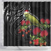 Meri Kirihimete Kakapo Shower Curtain Black Silver Fern Christmas Vibe LT9 - Polynesian Pride