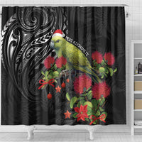 Meri Kirihimete Kakapo Shower Curtain Black Silver Fern Christmas Vibe LT9 - Polynesian Pride