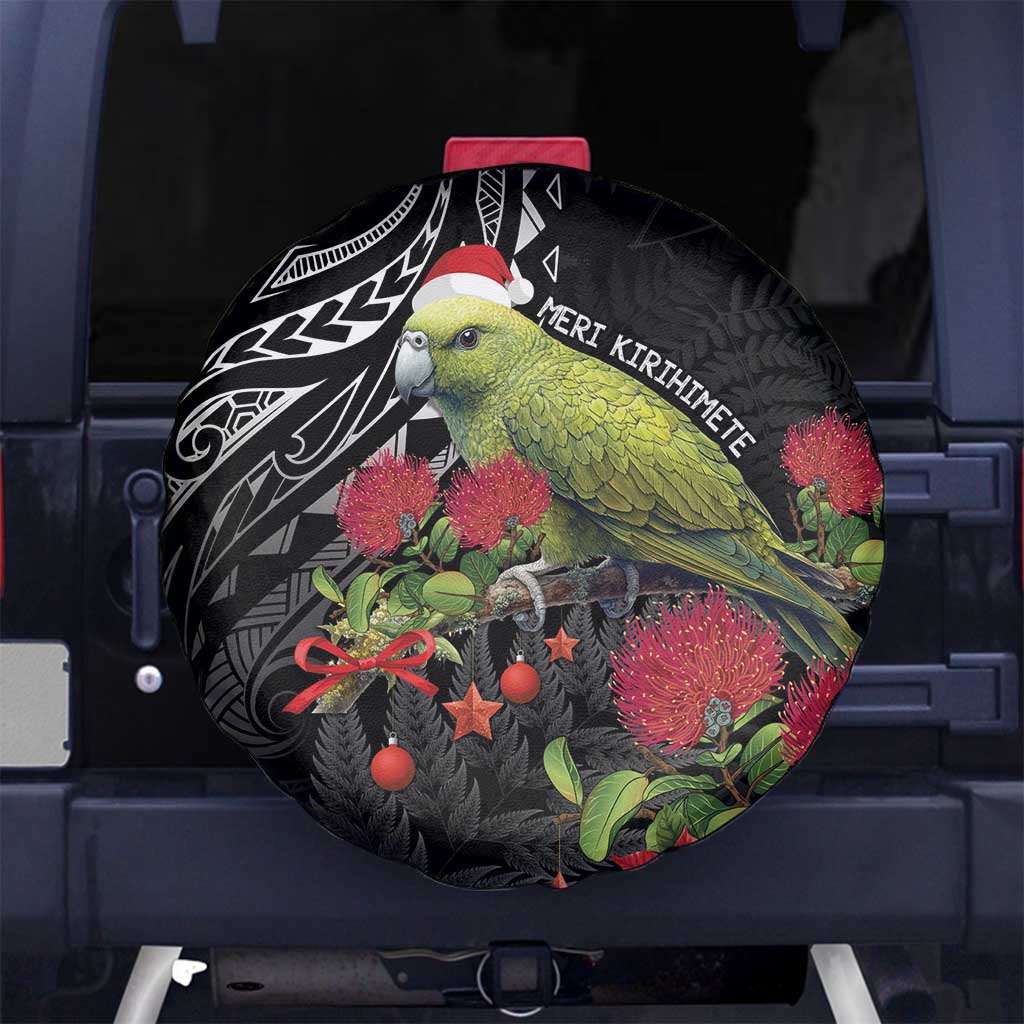 Meri Kirihimete Kakapo Spare Tire Cover Black Silver Fern Christmas Vibe