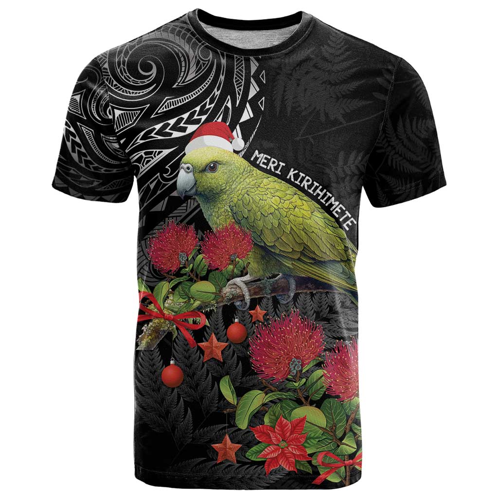 Meri Kirihimete Kakapo T Shirt Black Silver Fern Christmas Vibe LT9 Black - Polynesian Pride