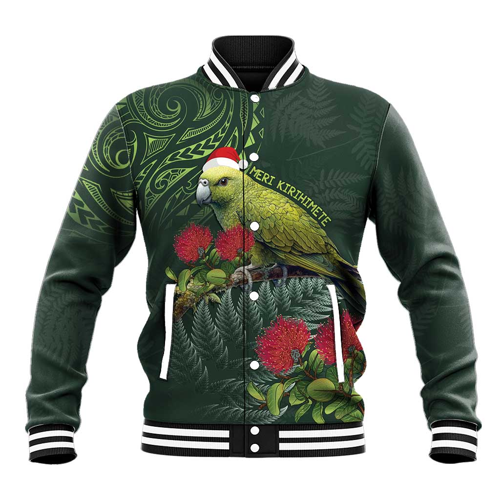Meri Kirihimete Kakapo Baseball Jacket Green Silver Fern Christmas Vibe LT9 Unisex Green - Polynesian Pride