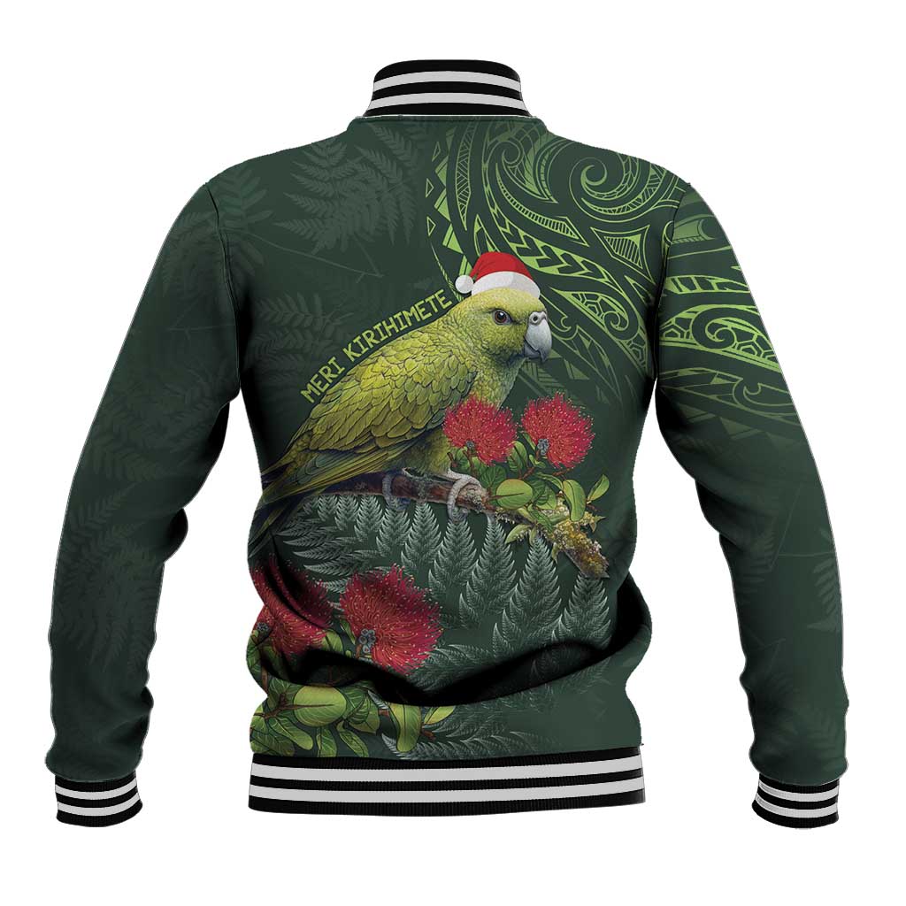 Meri Kirihimete Kakapo Baseball Jacket Green Silver Fern Christmas Vibe LT9 - Polynesian Pride