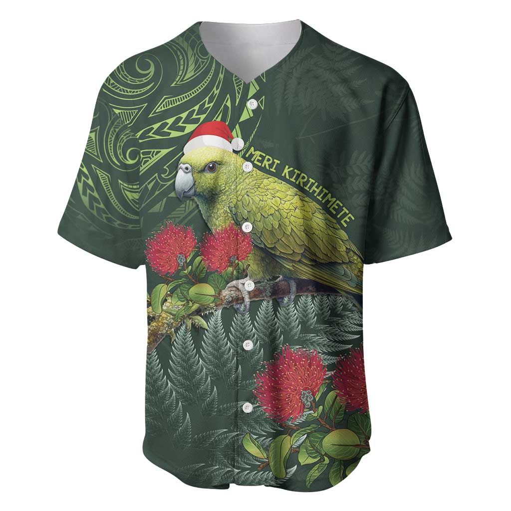 Meri Kirihimete Kakapo Baseball Jersey Green Silver Fern Christmas Vibe