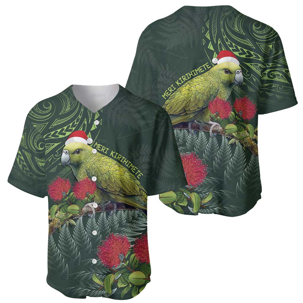 Meri Kirihimete Kakapo Baseball Jersey Green Silver Fern Christmas Vibe LT9 - Polynesian Pride