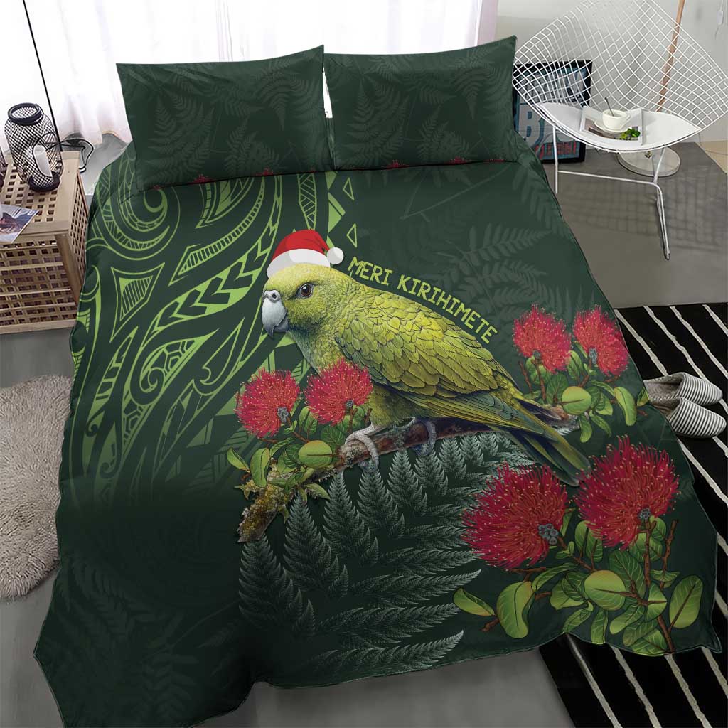 Meri Kirihimete Kakapo Bedding Set Green Silver Fern Christmas Vibe