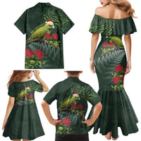 Meri Kirihimete Kakapo Family Matching Mermaid Dress and Hawaiian Shirt Green Silver Fern Christmas Vibe
