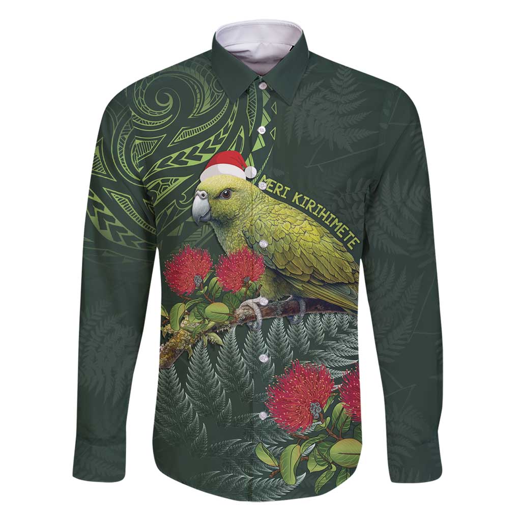 Meri Kirihimete Kakapo Family Matching Off Shoulder Maxi Dress and Hawaiian Shirt Green Silver Fern Christmas Vibe LT9 Dad's Shirt - Long Sleeve Green - Polynesian Pride