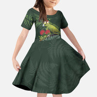 Meri Kirihimete Kakapo Kid Short Sleeve Dress Green Silver Fern Christmas Vibe LT9 KID Green - Polynesian Pride