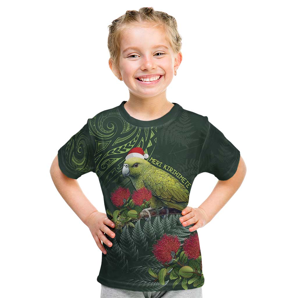 Meri Kirihimete Kakapo Kid T Shirt Green Silver Fern Christmas Vibe LT9 Green - Polynesian Pride