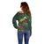 Meri Kirihimete Kakapo Off Shoulder Sweater Green Silver Fern Christmas Vibe