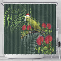 Meri Kirihimete Kakapo Shower Curtain Green Silver Fern Christmas Vibe LT9 - Polynesian Pride