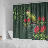 Meri Kirihimete Kakapo Shower Curtain Green Silver Fern Christmas Vibe LT9 - Polynesian Pride