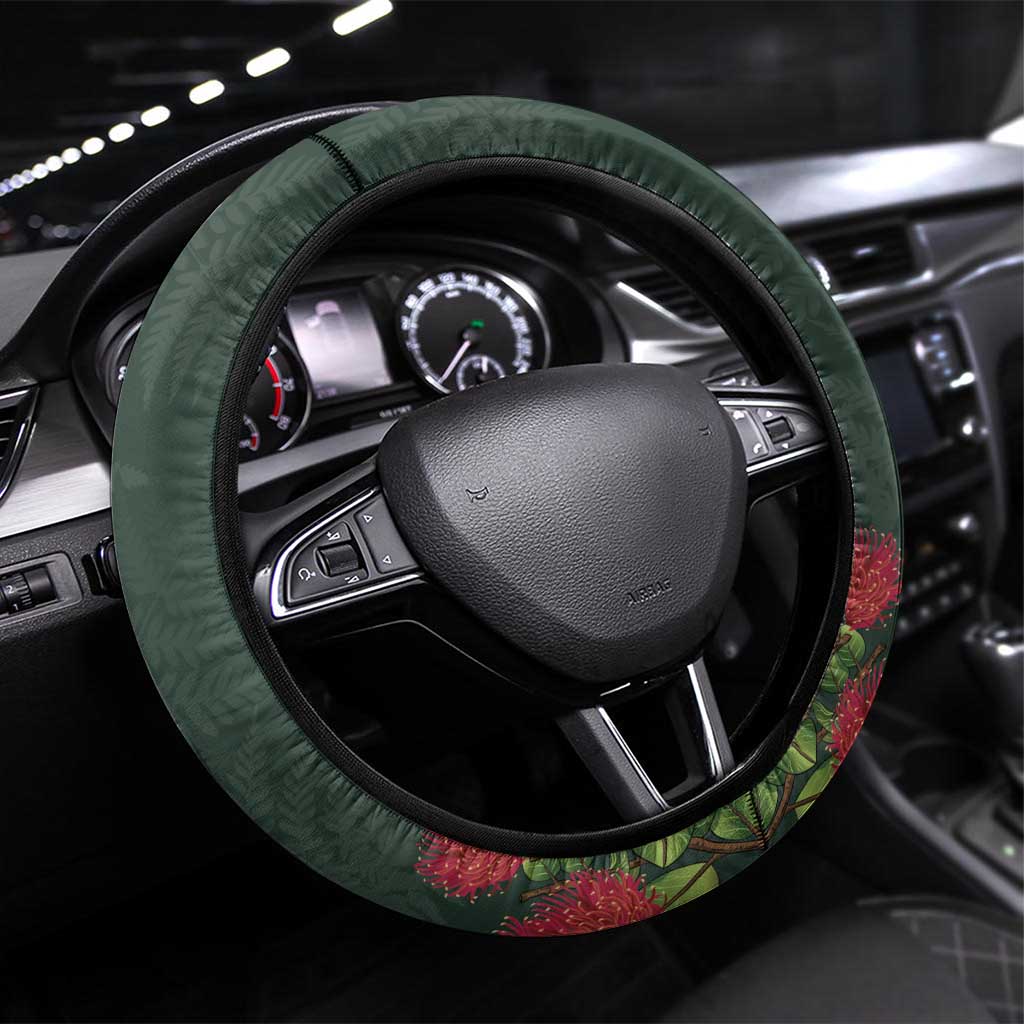 Meri Kirihimete Kakapo Steering Wheel Cover Green Silver Fern Christmas Vibe