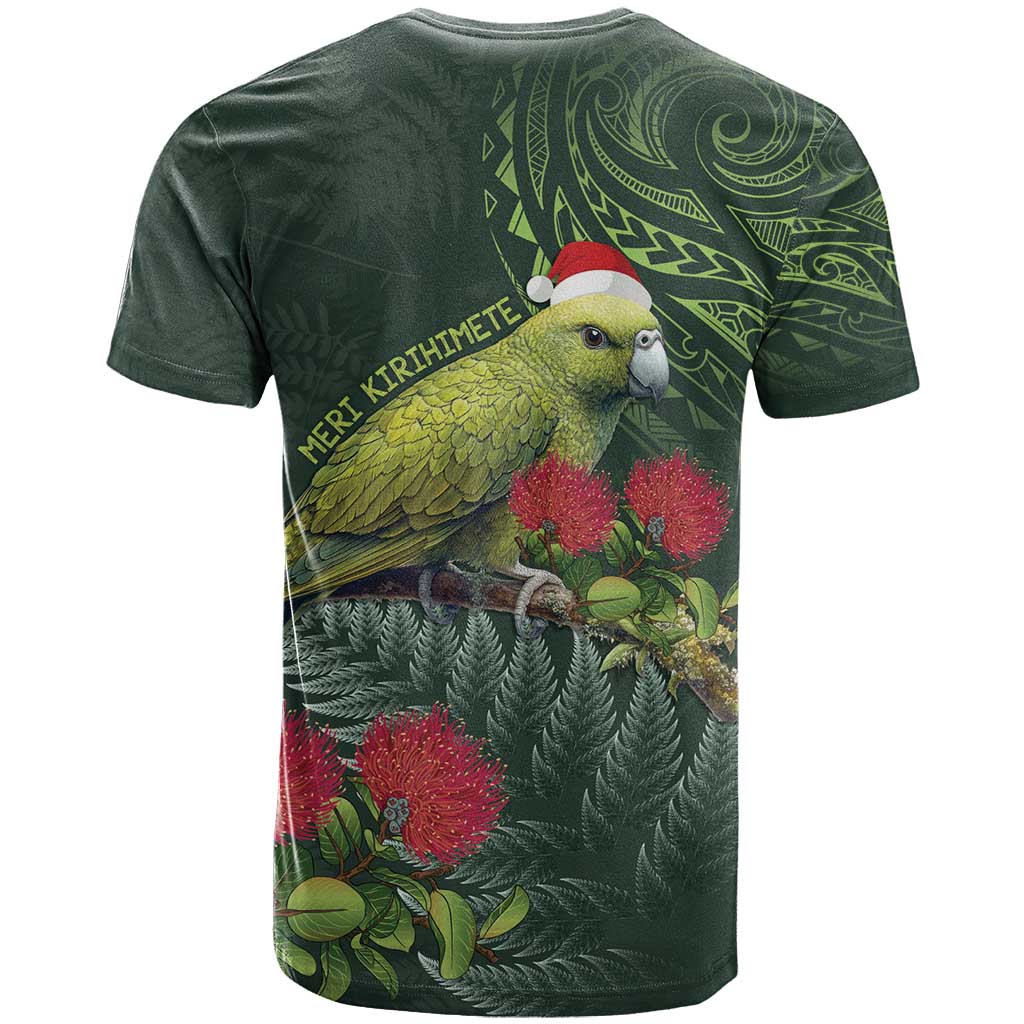 Meri Kirihimete Kakapo T Shirt Green Silver Fern Christmas Vibe