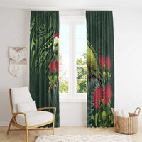 Meri Kirihimete Kakapo Window Curtain Green Silver Fern Christmas Vibe