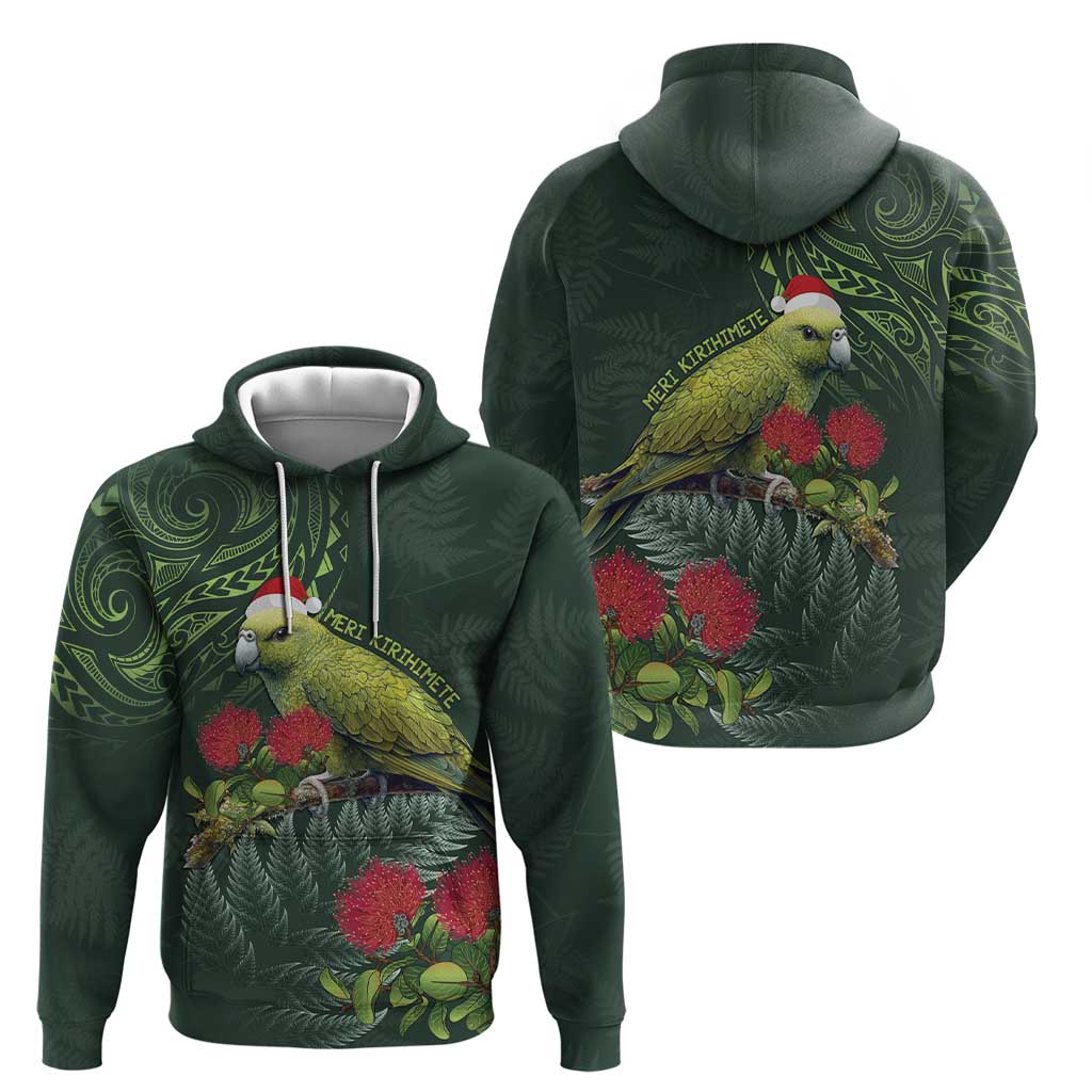 Meri Kirihimete Kakapo Zip Hoodie Green Silver Fern Christmas Vibe